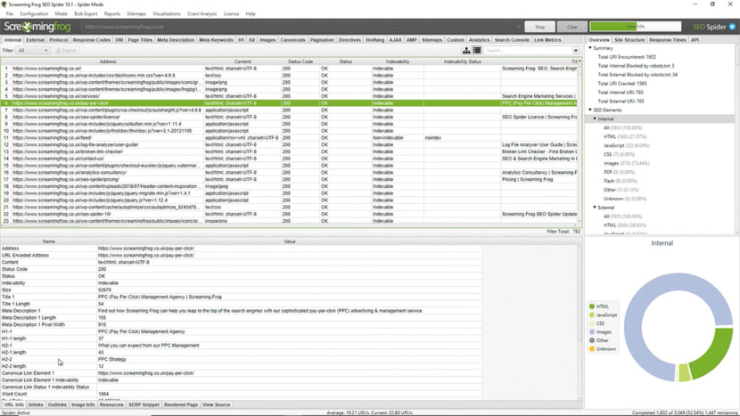 Screenshot Sreaming Frog SEO-Tool