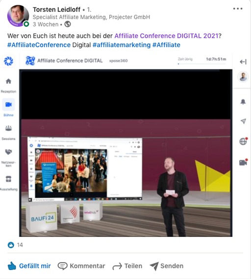 Screenshot LinkedIn Beitrag Torsten zur Affiliate Conference Digital 2021