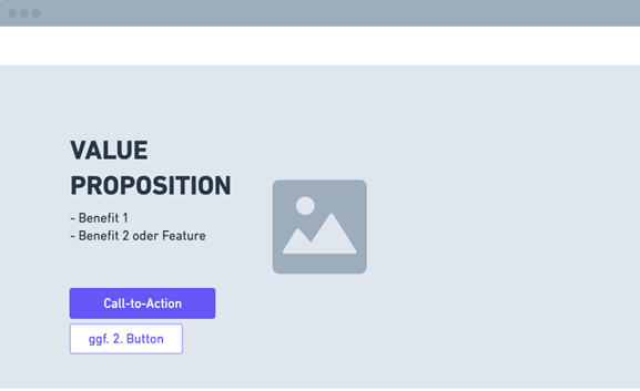 Beispielhafter Aufbau eines Headers mit Value Proposition. Tool: whimsical.