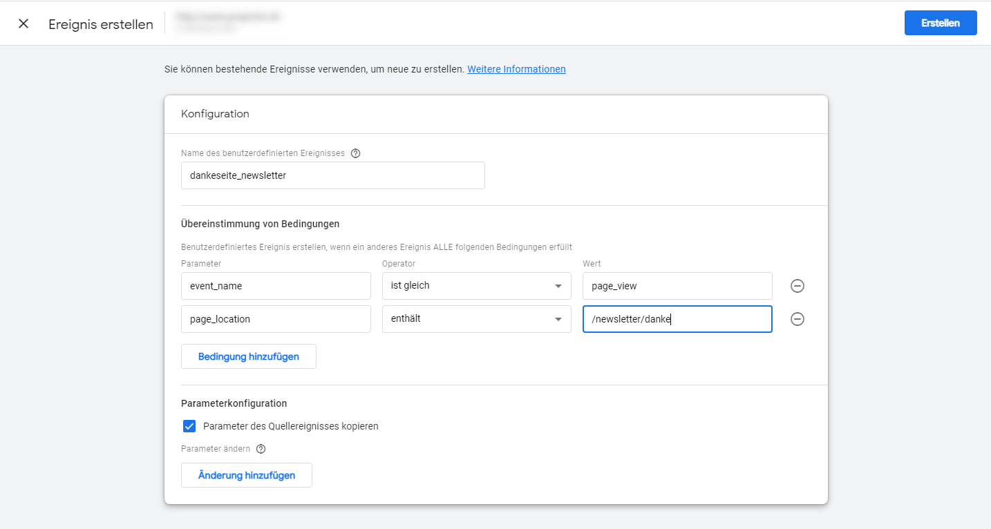 Screenshot Google Analytics Ereignis erstellen