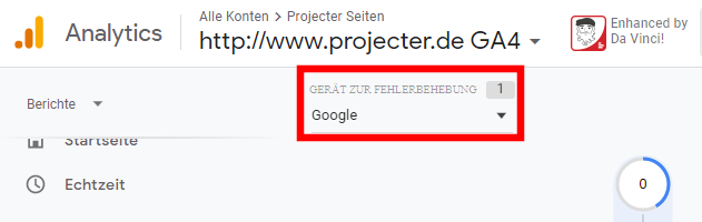 Screenshot Google Analytics DebugView