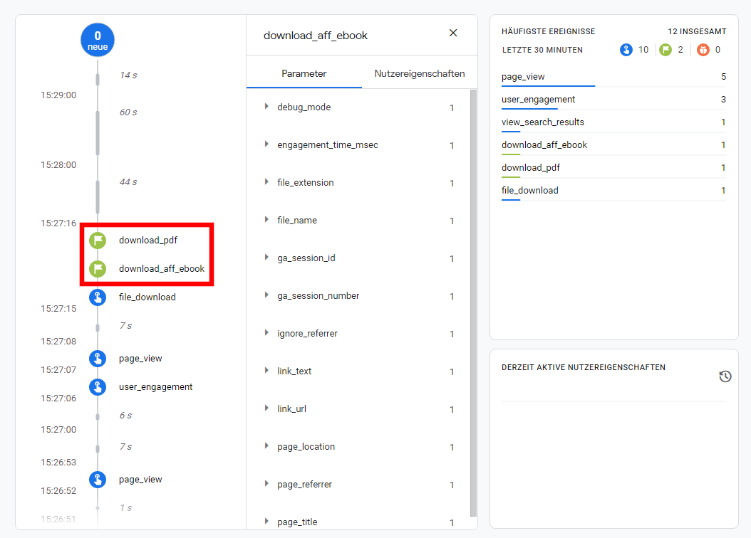 Screenshot Google Analytics DebugView