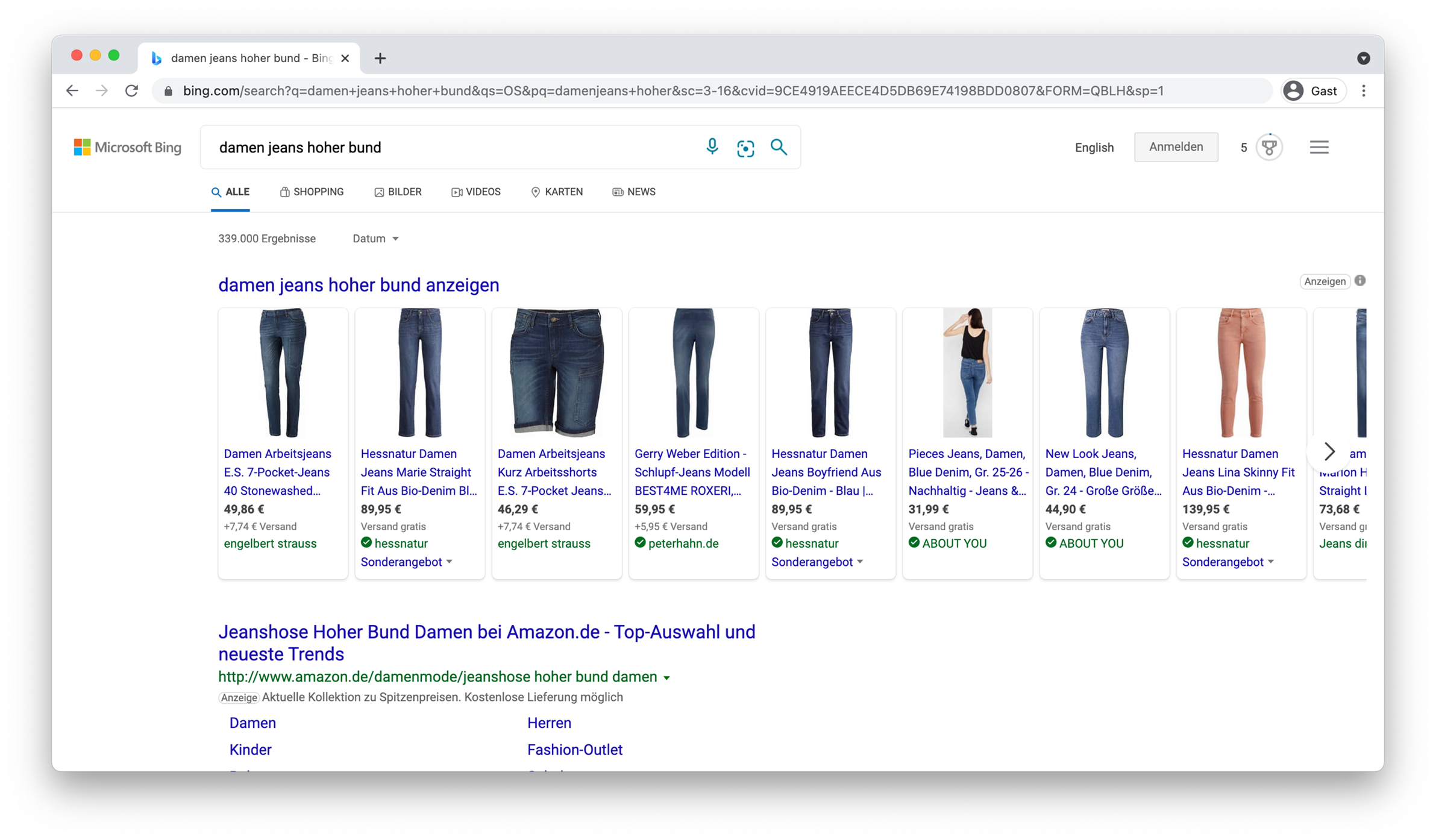 Screenshot Suchergebnis Bing
