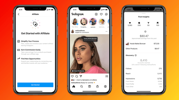 Screenshots der Affiliate-Funktion auf Instagram