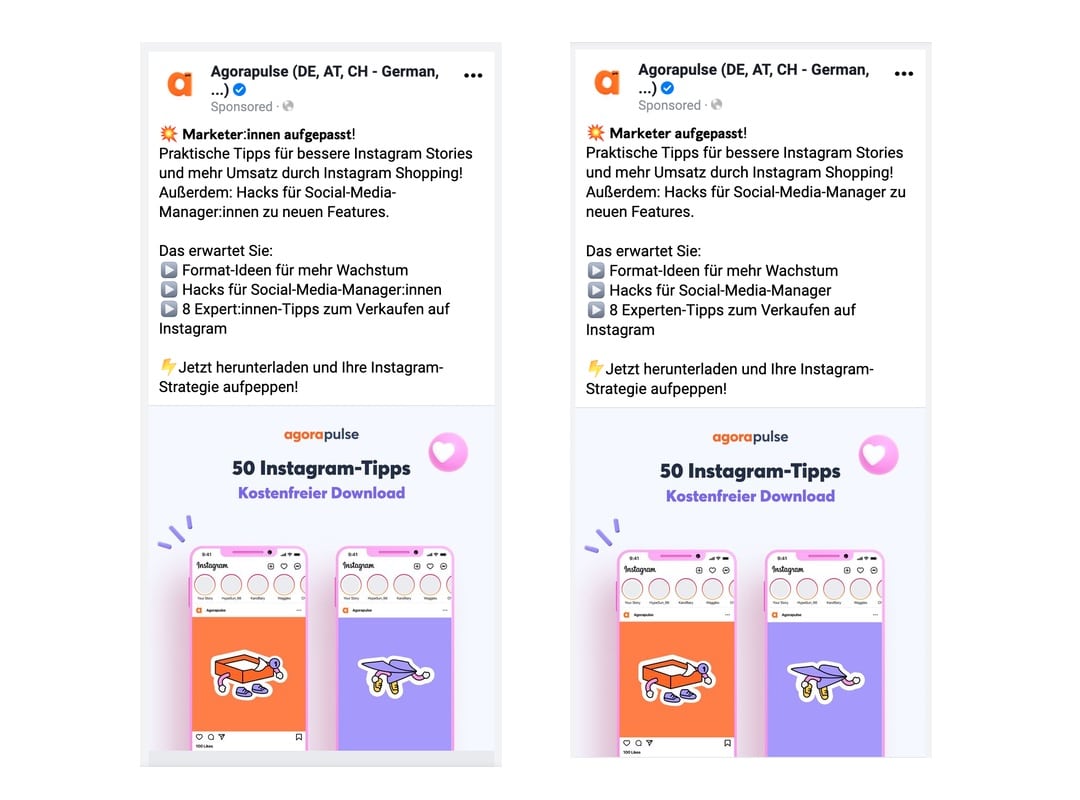 Screenshot Facebook Gendern in der Ad Copy