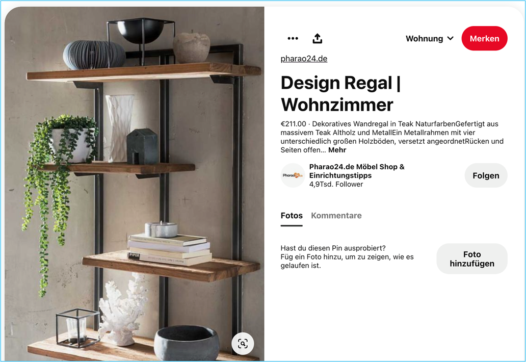 Screenshot Pinterest Produkt ,,Rich Pin‘‘ von Pharo24.de