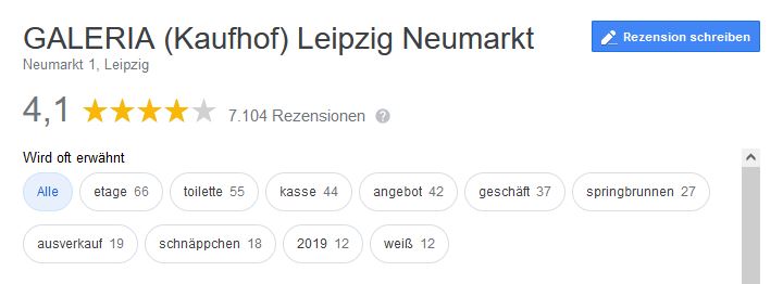 Screenshot Google Place Topics am Beispiel von Galeria Kaufhof in Leipzig