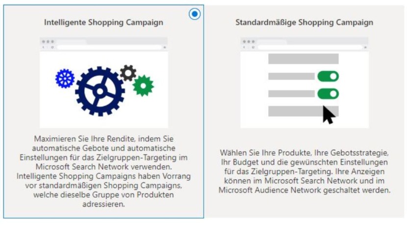 Smart-Shopping-Kampagnen bei Microsoft Advertising als Auswahlmöglichkeit