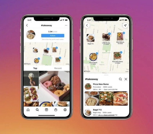 Zu sehen ist eine in der Instagram-App eingebettete Kartensuche