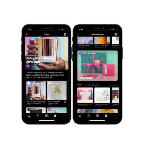 Screenshot Auswählbare Kategorien im Instagram-Shop