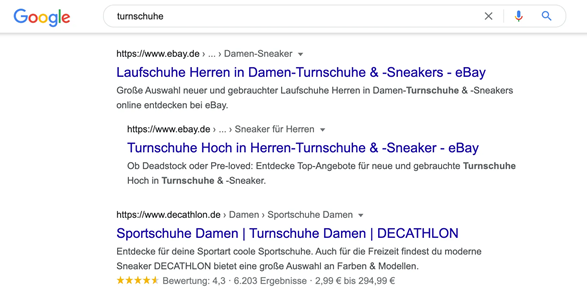 indented search results beispiel