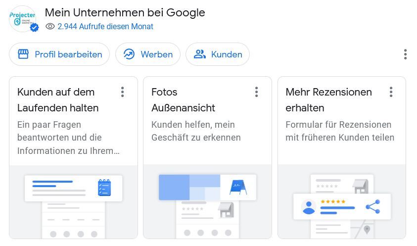 GMB-Bearbeitung von projecter.de in der Google Suche