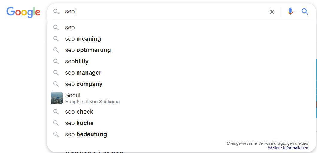 Beispiel für Autocomplete-Funktion (Quelle: Google)