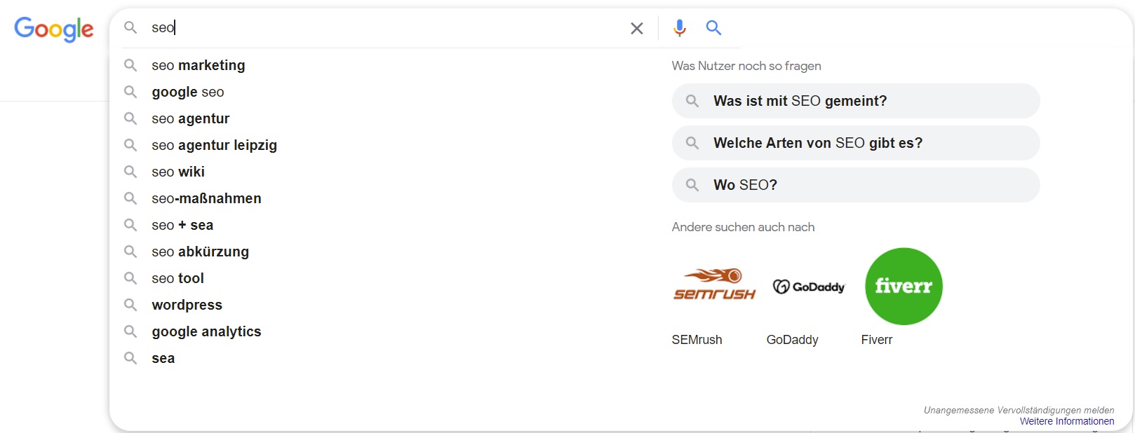 Beispiel für erweiterte Autocomplete-Funktion (Quelle: Google)