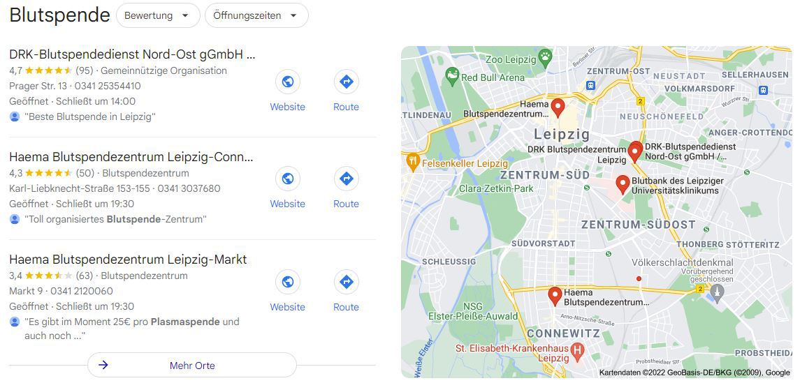Beispiel für das neue Local Pack (Quelle: Google)