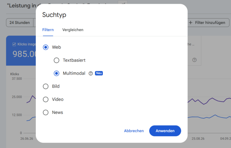 Multimodaler Suchfilter in der Google Search Console